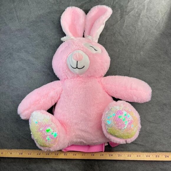 Bunny Rabbit Backpack Bag 13" Pink Plush Sequins Carried Away Easter Gift - Picture 11 of 11